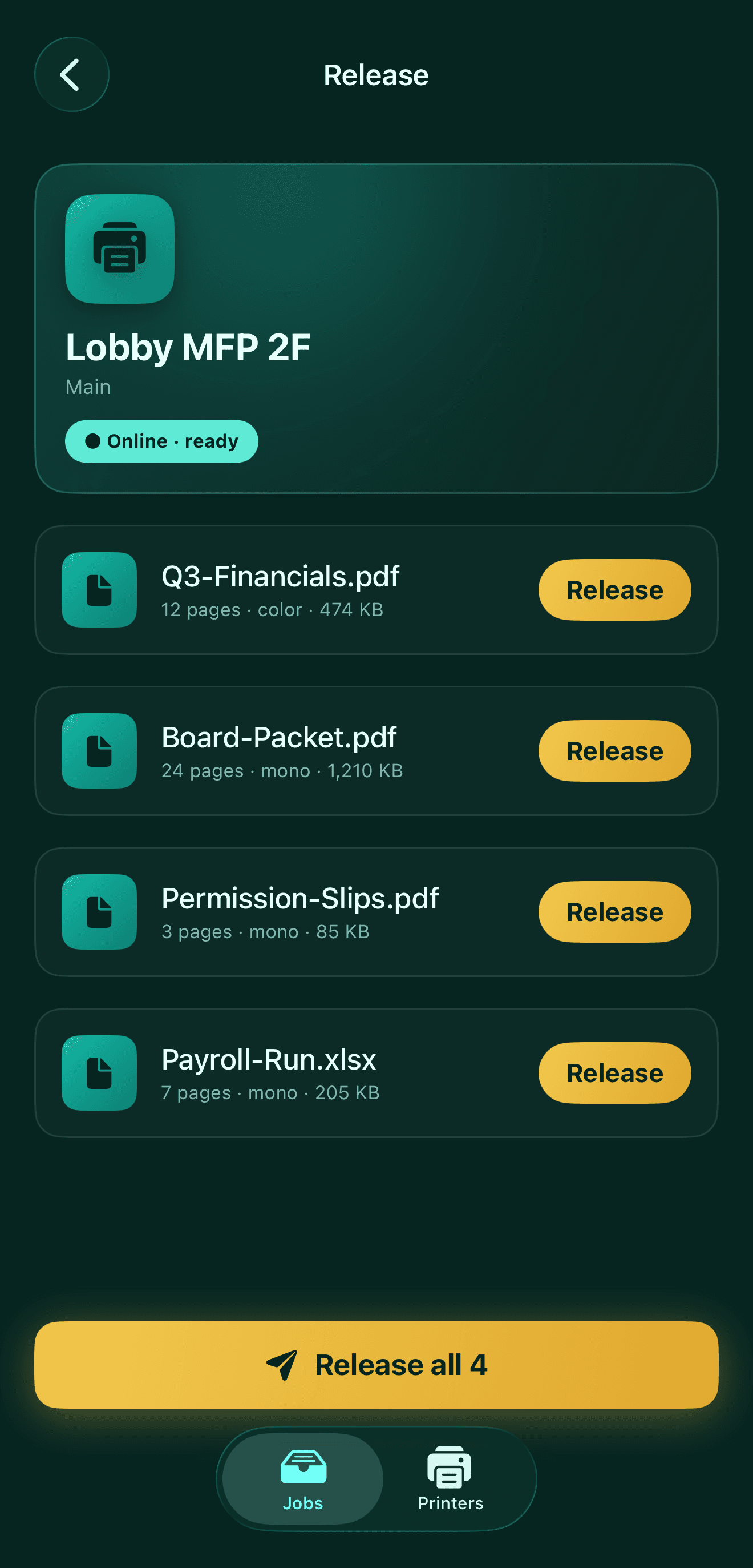 Hojago iOS — At the printer